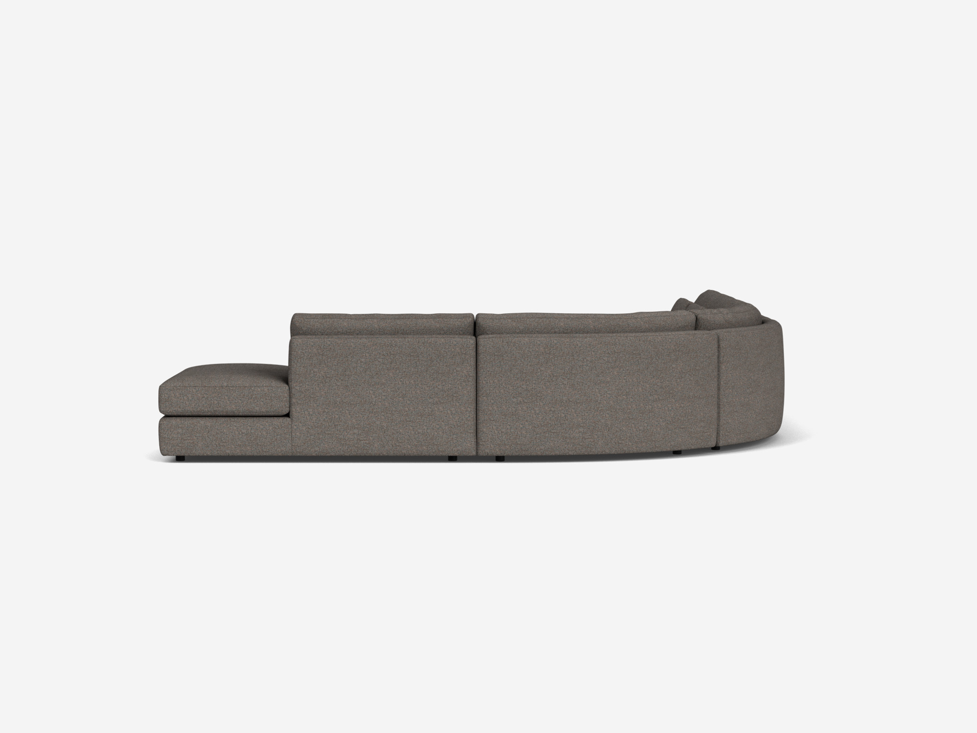 Taupe curved sectional sofa with right hand chaise left side view